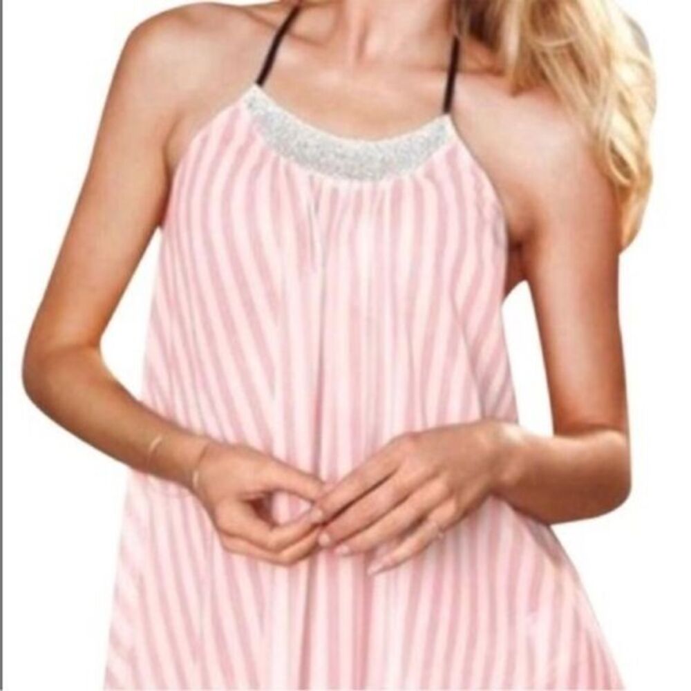 Victoria’s Secret Halter Choker Nightie Top rhinestones size small pink